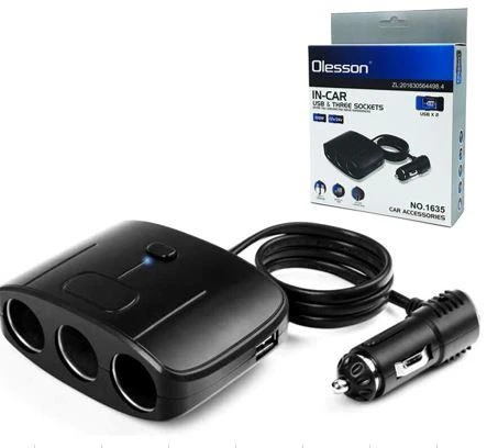 Ayt Olesson 1635 12-24V 3Lü Çift Usbli 100W 70 Cm Kablolu Araç Oto Tır Çakmak Çoklayıcı Çakmaklık Çoğaltıcı