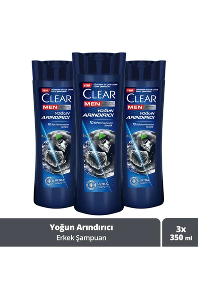 Clear Men Kepeğe Karşı Etkili Şampuan Yoğun Arındırıcı 350 ml X3 - 1
