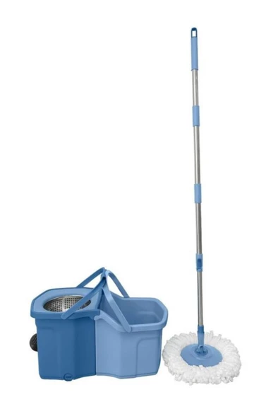 Twin Turbo Pedallı Çelik Mop Set, Temiz ve Kirli Suyu Ayıran Otomatik Temizlik Seti (1+1 Mop) Mavi - Resim 2