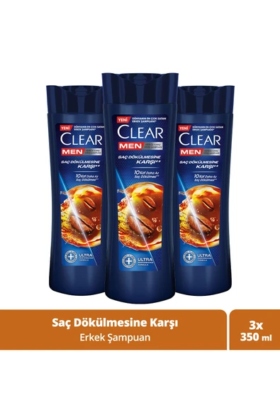 Clear Men Kepeğe Karşı Etkili Şampuan Saç Dökülmesine Karşı 350 ml X3 ürün görseli