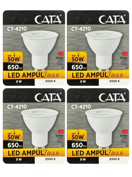 (4 Adet) Cata 9W (50W) Beyaz Işık (6500K) Dim Edilebilir GU10 Duylu Led Spot Ampul