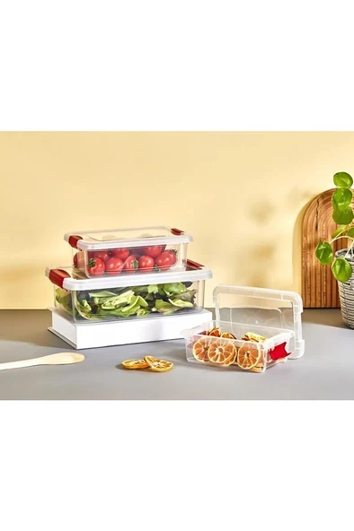 3’lü Kilitli Kapaklı Saklama Kutusu Seti, Buzdolabı Düzenleyici Erzak Saklama Kabı (800,1500,3000ml) - Resim 3