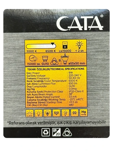 (4 Adet) Cata 9W (50W) Beyaz Işık (6500K) Dim Edilebilir GU10 Duylu Led Spot Ampul - 4