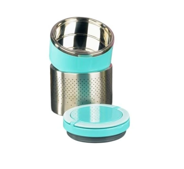 Tohana kulplu çelik sefer tası - yemek termosu saklama kabı 2 katlı turkuaz - Resim 3