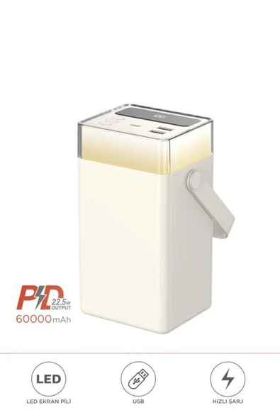 1061 60.000 mAh Type-C Lightning 22,5 W Hızlı Şarj RGB Led Işıklı Powerbank - 4