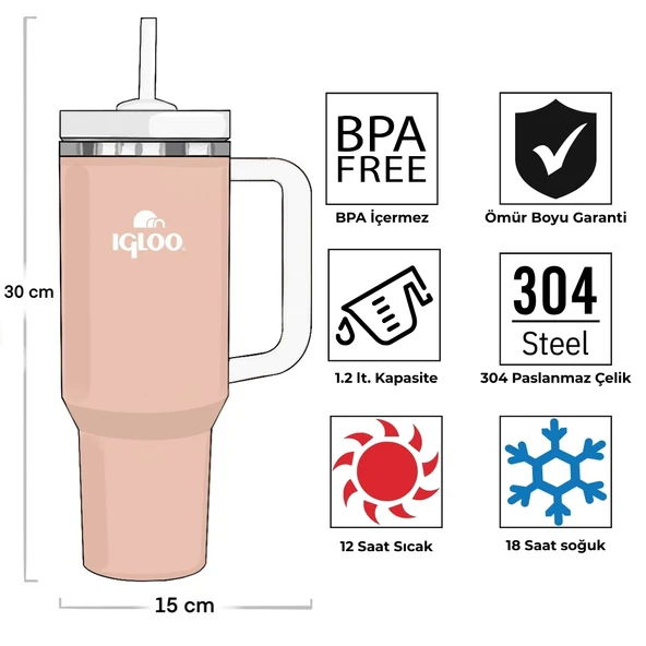 Igloo Stadler Thermo-Mug 1.2 Litre-SOMON BEYAZ - 4