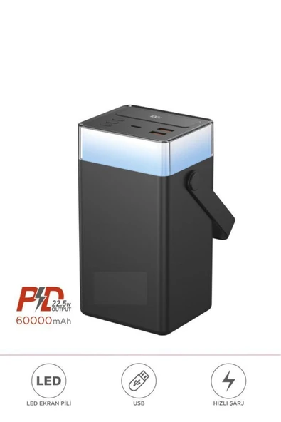 1061 60.000 mAh Type-C Lightning 22,5 W Hızlı Şarj RGB Led Işıklı Powerbank