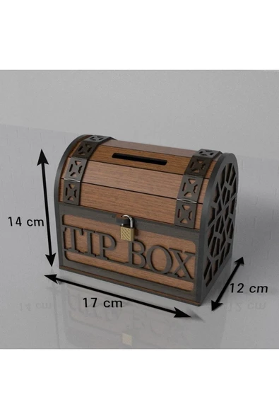 Tip Box Bahşiş kutusu ve Kumbara Sandık Tipi Tipbox Ceviz Ahşap - 2