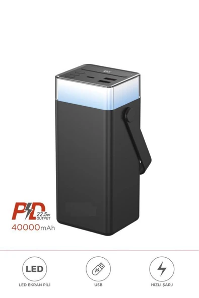 1041 40000 mAh Type-C Lightning 22,5 W Hızlı Şarj RGB Led Işıklı Powerbank