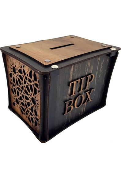 El Yapımı Dikdörtgen Ahşap Bahşiş Kutusu Sandık Tip Box Kumbara Tibbox Hediyelik - 5