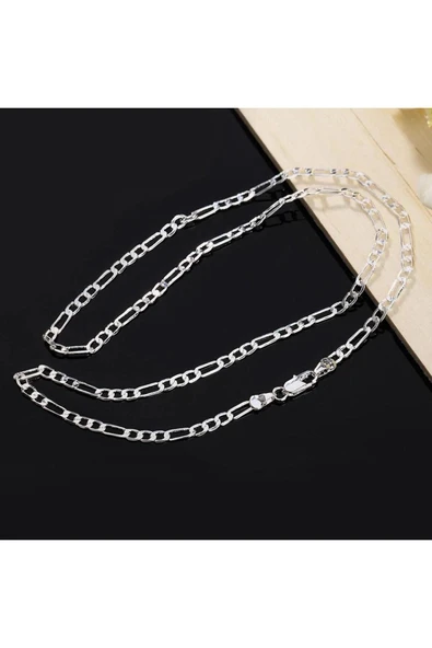 925 Ayar Erkek Kadın Unisex Figaro Gümüş Kaplama Zincir Kolye - 2