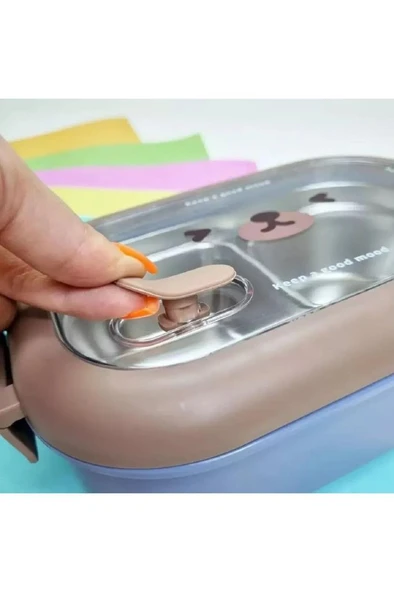 950 ml Beslenme Kutusu 2 Bölmeli Çelik Yemek Mama Saklama Kabı Okul Ofis Sefer Tası Çocuk Çantası - 7