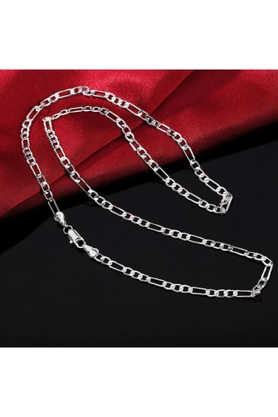 925 Ayar Erkek Kadın Unisex Figaro Gümüş Kaplama Zincir Kolye