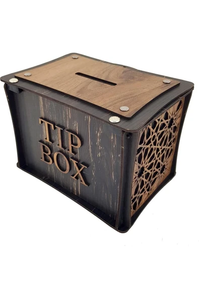 El Yapımı Dikdörtgen Ahşap Bahşiş Kutusu Sandık Tip Box Kumbara Tibbox Hediyelik - 1