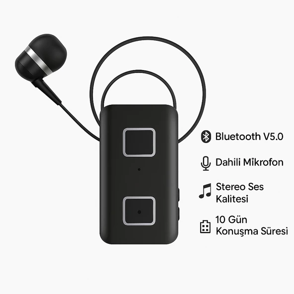 Makaralı Tekli Yaka Tipi Bluetooth 5.0 Kulaklık  Dahili Mikrofon 10 Gün Konuşma Süresi - 6