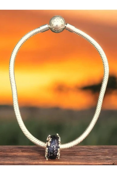 925 Ayar Mavi Galaksi Ve Yıldızlar Murano Charmlı Gümüş Bileklik ürün görseli