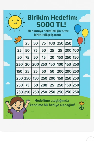 2 Model Çocuk Para Biriktirme Renkli Tema Hedef Kağıdı Kumbaraya Uygun 13*15 - 2