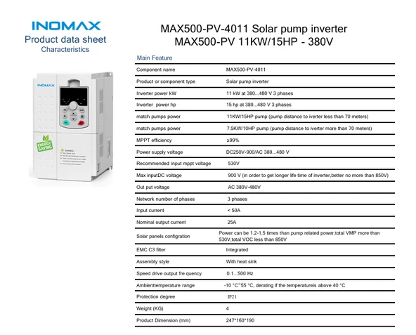 İnomax 11 kW 15 HP Trifaze Solar Pompa Sürücü İnverteri - Resim 2