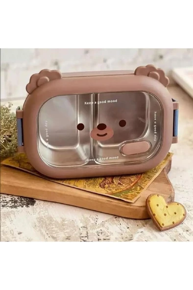 950 ml Beslenme Kutusu 2 Bölmeli Çelik Yemek Mama Saklama Kabı Okul Ofis Sefer Tası Çocuk Çantası