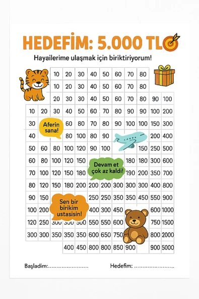 2 Model Çocuk Para Biriktirme Renkli Tema Hedef Kağıdı Kumbaraya Uygun 13*15 - 1