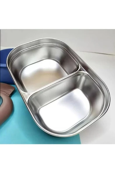 950 ml Beslenme Kutusu 2 Bölmeli Çelik Yemek Mama Saklama Kabı Okul Ofis Sefer Tası Çocuk Çantası - 3