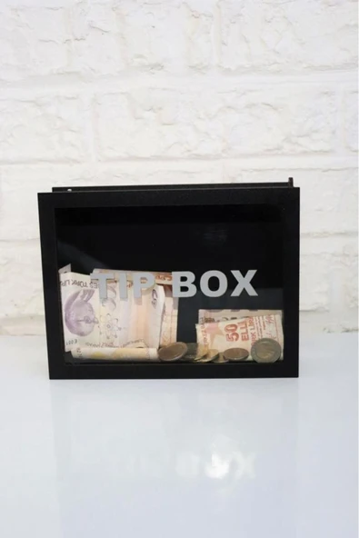 Ahşap Önü Şeffaf Pleksili Özel Yapım Kilitli Siyah Tip Box Kumbara ürün görseli