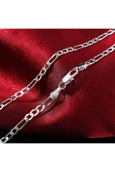 925 Ayar Erkek Kadın Unisex Figaro Gümüş Kaplama Zincir Kolye - 3