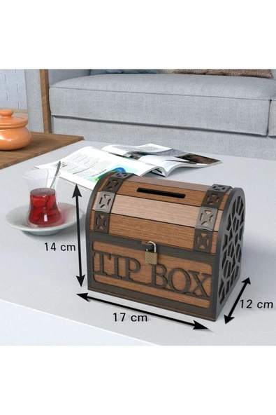 Tip Box Bahşiş kutusu ve Kumbara Sandık Tipi Tipbox Ceviz Ahşap - 9