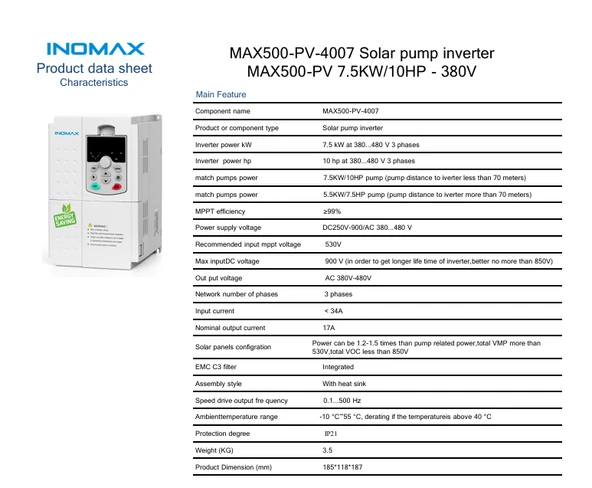 İnomax 7.5 kW 10 HP Trifaze Solar Pompa Sürücü İnverteri - Resim 2