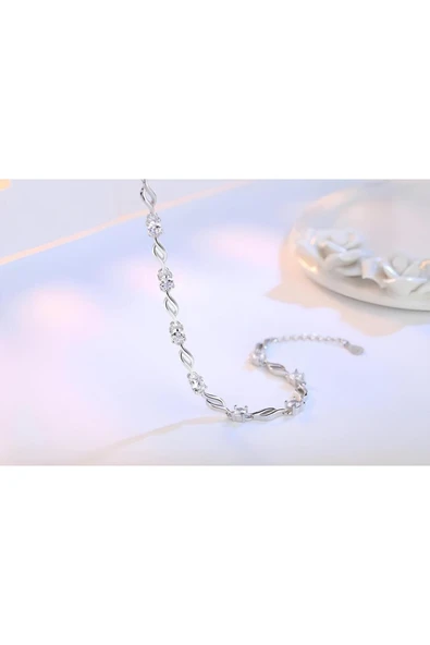 925 Ayar Gümüş Taşlı Ayarlanabilir Kadın Bileklik - Resim 2