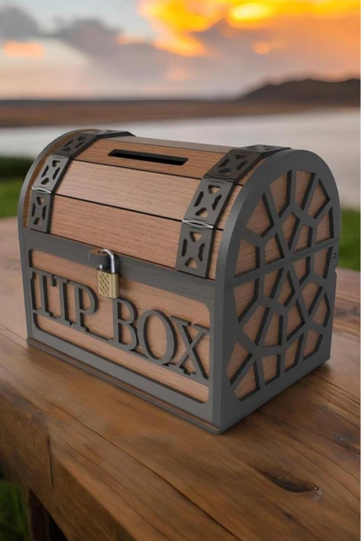 Klitli Ahşap Tip Box Bahşiş Kutusu Ve Kumbara Sandık Tipi Tipbox Hediyelik Tipbox Kumbara Seç - Resim 14