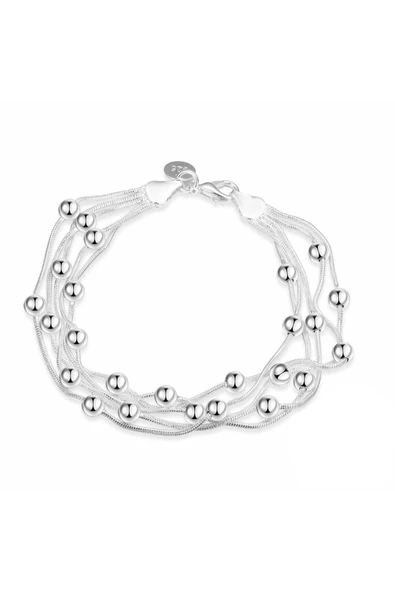 925 Ayar Yuvarlak Boncuklu Çoklu Gümüş Bileklik Sevgililer Günü Sevgiliye Hediyelik ürün görseli