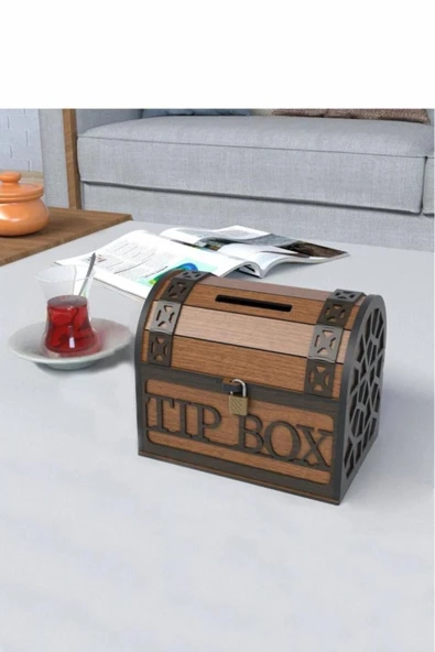 Klitli Ahşap Tip Box Bahşiş Kutusu Ve Kumbara Sandık Tipi Tipbox Hediyelik Tipbox Kumbara Seç - Resim 10