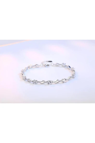 925 Ayar Gümüş Taşlı Ayarlanabilir Kadın Bileklik - Resim 6