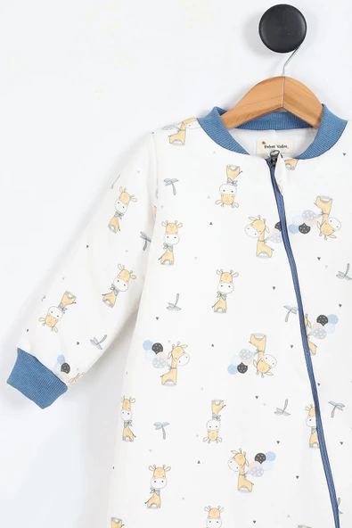 Zürafa Desenli Astarlı Uzun Kollu Pamuklu Kışlık Çocuk Erkek Bebek Uyku Tulumu 2.5 Tog 2 3 4 5 6 Yaş - 8