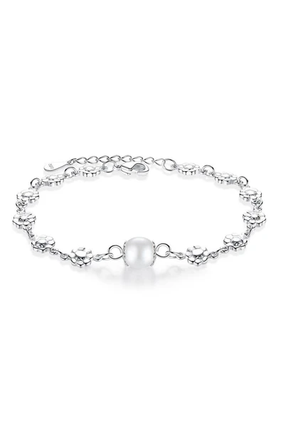 925 Ayar Ayarlanabilir Çiçek Tek İnci Tasarım Kadın Gümüş Bileklik ürün görseli