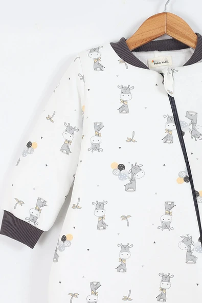 Zürafa Desenli Astarlı Uzun Kollu Pamuklu Kışlık Çocuk Erkek Bebek Uyku Tulumu 2.5 Tog 2 3 4 5 6 Yaş - 3