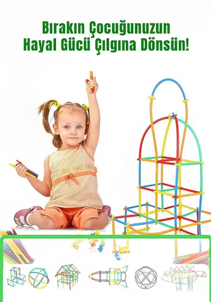 Kutulu Bambu Çubuklar (16 cm) 300 Parça (180 Parça Çubuk 120 Parça Birleştirici ) - 1