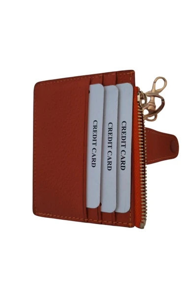 OLLEVRA Turuncu Hakiki Deri Kartlık & Anahtarlık – Çok Bölmeli, Fermuarlı Erkek / Kadın - Resim 9