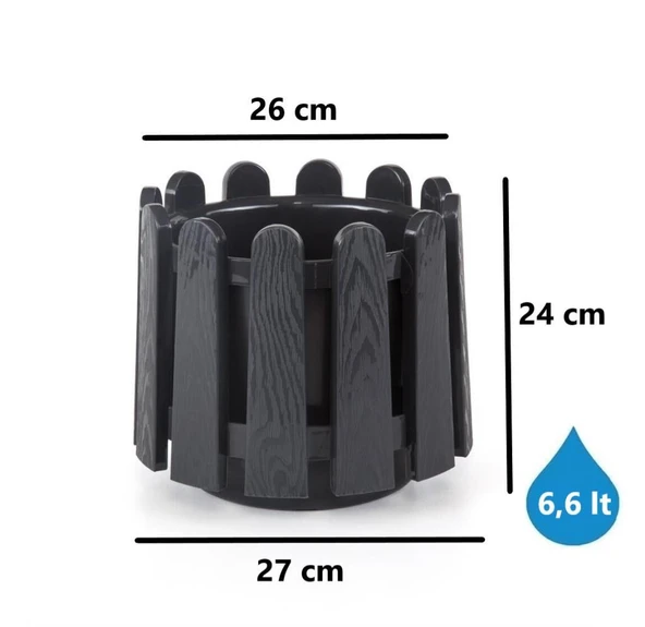 Omnipazar SO-İS03 İstanbul Dekoratif Yuvarlak Saksı 6,6 lt Antrasit 6 Adet - Resim 2