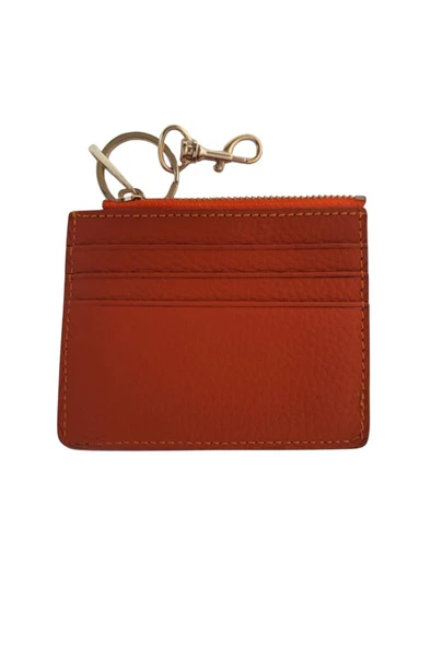 OLLEVRA Turuncu Hakiki Deri Kartlık & Anahtarlık – Çok Bölmeli, Fermuarlı Erkek / Kadın - Resim 5