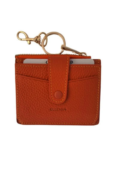 OLLEVRA Turuncu Hakiki Deri Kartlık & Anahtarlık – Çok Bölmeli, Fermuarlı Erkek / Kadın ürün görseli