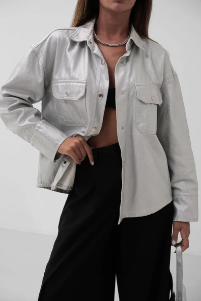 Metalik Denim Ceket - Resim 3