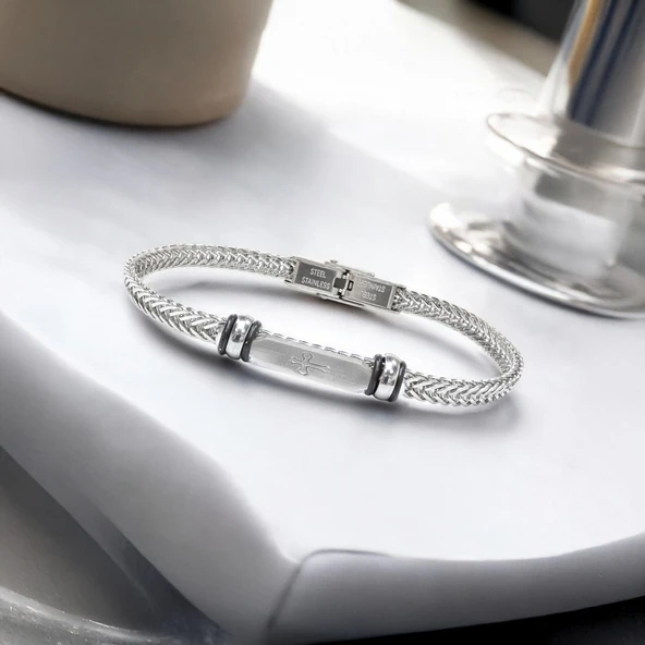 Gothic Cross Çelik Hasır Örgülü Ayarlanabilir Bileklik 31831G5D2M - Resim 2