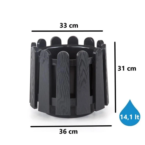 Omnipazar SO-İS04 İstanbul Dekoratif Yuvarlak Saksı 14,1 lt Antrasit 6 Adet - Resim 2