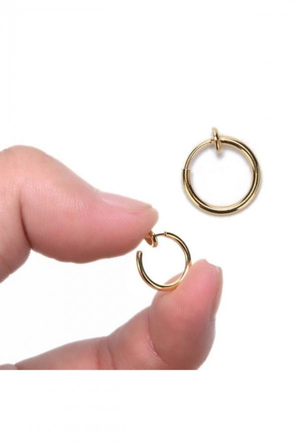 Unisex Altın Renk Piercing 1 Çift Küpe Burun Dudak Kulak Eklem Sahte Yaylı Sıkıştırmalı Piercing