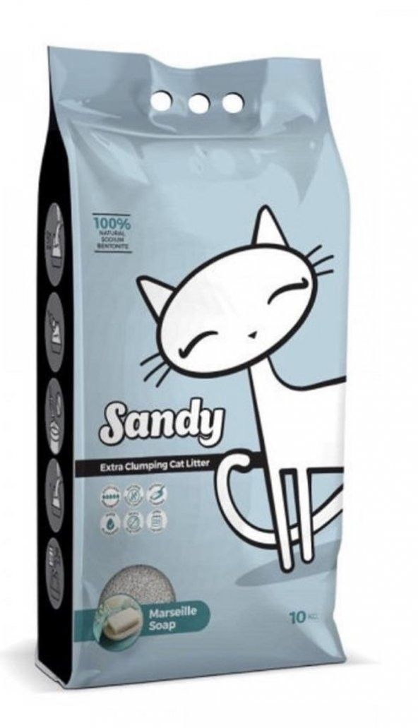 Sandy Marsilya Sabunlu Tozsuz Topaklanan Sodyum Bentonit Gri Kedi Kumu 10kg