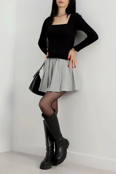 Çerçeve yaka kaşkorse bluz siyah - 4