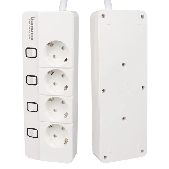 Yamatik X-MAN-104 A-CLASS 4'Lü Ayrı Anahtarlı 2 Metre Akım Korumalı Grup Priz 1400 Joule - 2