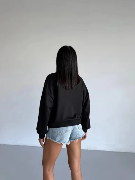 2 iplik bisiklet yaka sweat siyah f2339 - 3